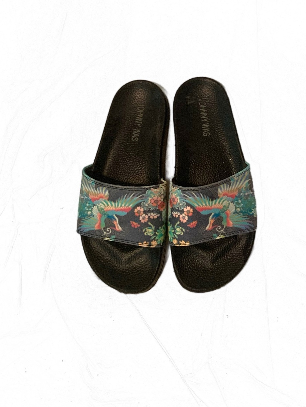 Johnny Was Dreamer Pool Slide Floral Phoenix Black Sz 7-7.5